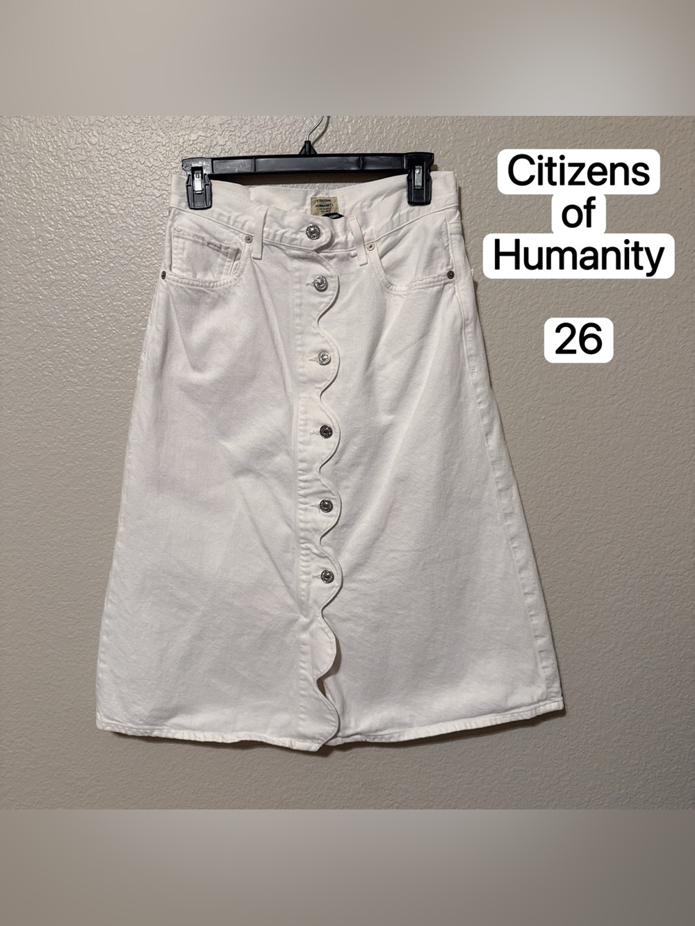 Citizens of Humanity White Button Front A-Line Denim Midi Skirt